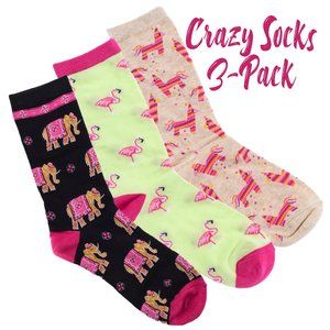 3-Pack of Crazy And Bright Patterned Crew Socks